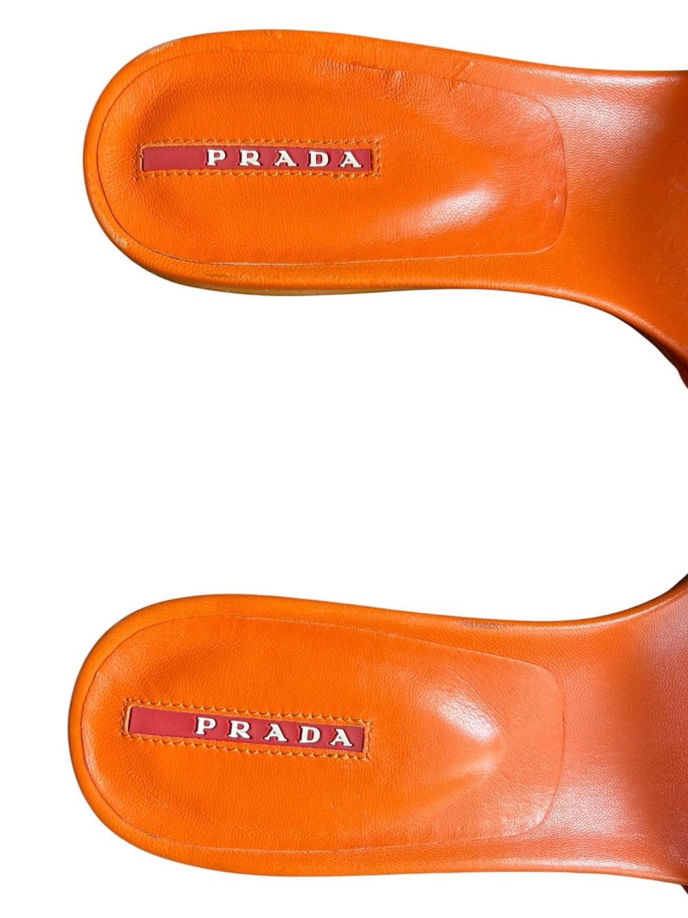 Prada Sport Vintage Women’s Nylon Logo Orange Kitten Heel Sandal Slides Heels 38 - Picture 3 of 13